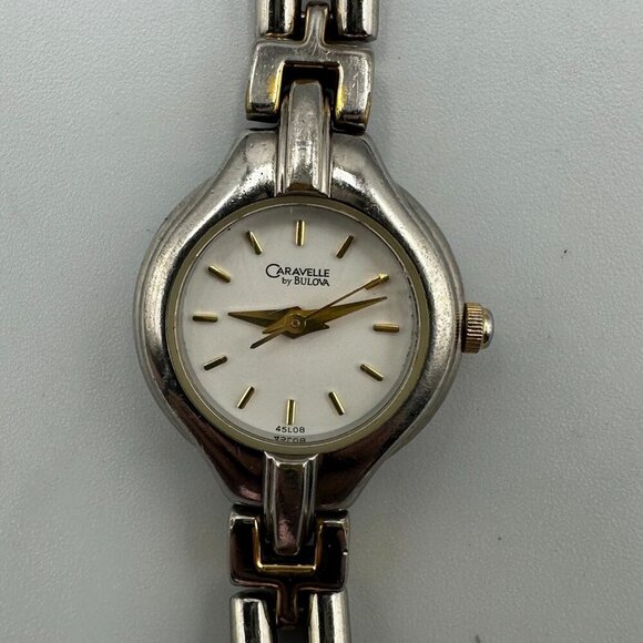Caravelle by Bulova Watch Women Silver Gold Two Tone Small Dial 20MM New Battery - Picture 1 of 13